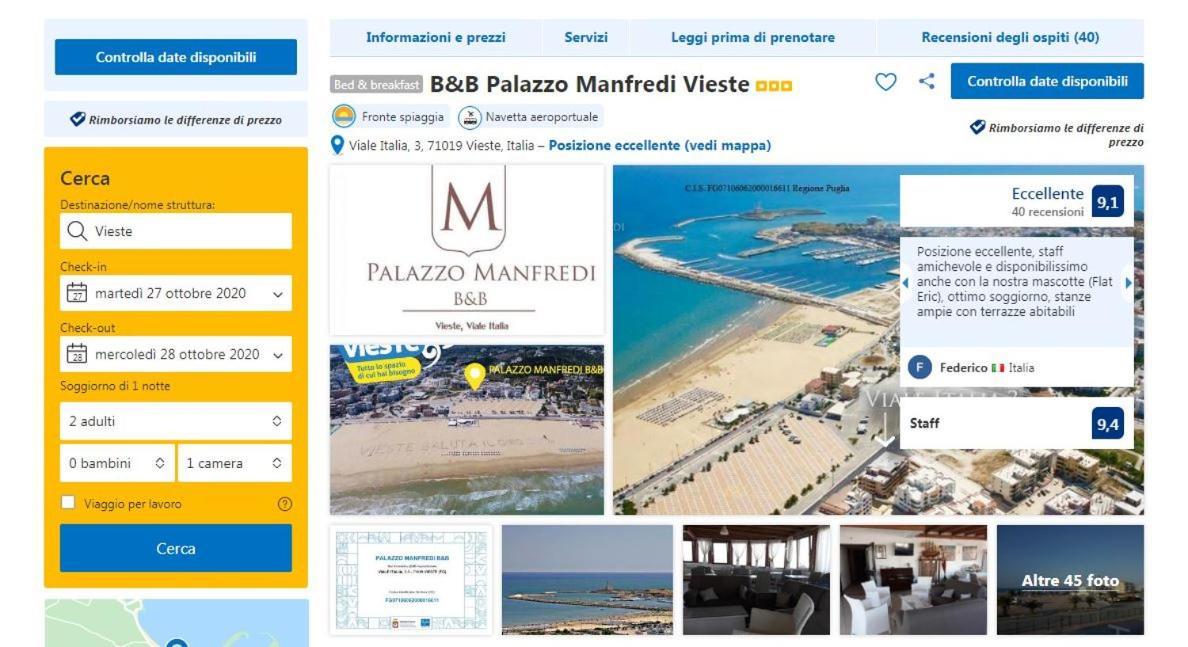 B&B Palazzo Manfredi Vieste, Fronte Mare Con Parcheggio Экстерьер фото